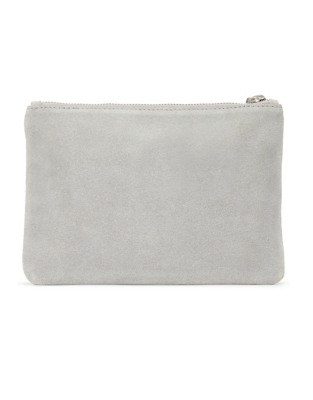 dove grey suede clutch bag