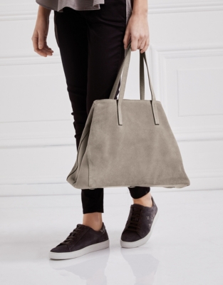 grey suede tote bag