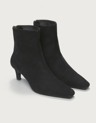 Suede Zip Back Low Heel Ankle Boots