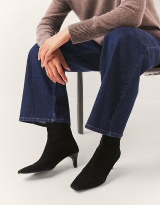 Suede Zip Back Low Heel Ankle Boots