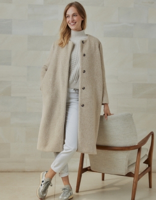 Collarless store long coat