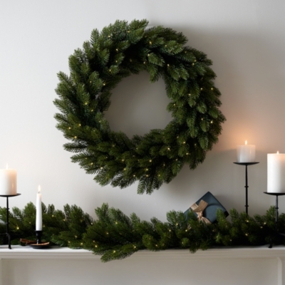 pre lighted christmas wreaths garland