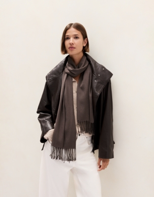 TENCEL™ Modal Wool Plain Fringe Scarf - Milk Chocolate