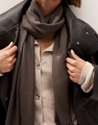TENCEL™ Modal Wool Plain Fringe Scarf - Milk Chocolate