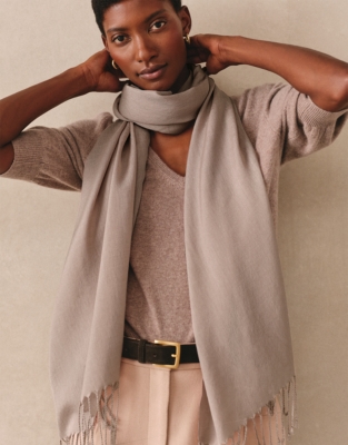 TENCEL™ Modal Wool Plain Fringe Scarf - Hot Chocolate