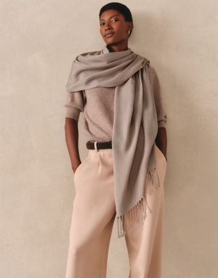 TENCEL™ Modal Wool Plain Fringe Scarf - Hot Chocolate