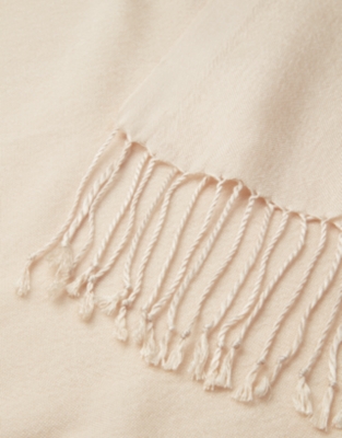 TENCEL™ Modal Wool Plain Fringe Scarf - Autumn White