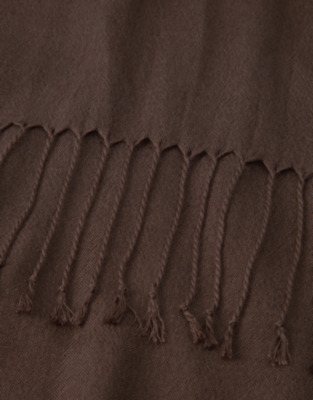 TENCEL™ Modal Wool Plain Fringe Scarf - Chocolate