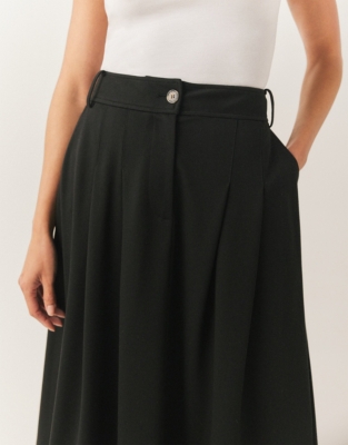 Tailored Stretch Pleated Midi Skirt