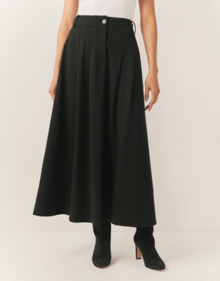 Tailored Stretch Pleated Midi Skirt