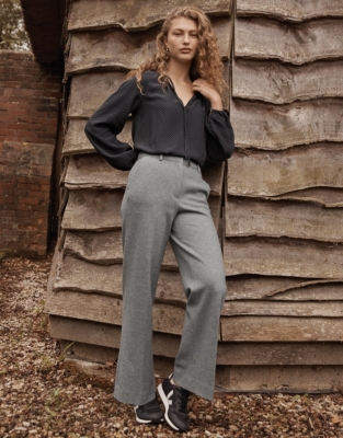 Grey wool wide leg trousers sale