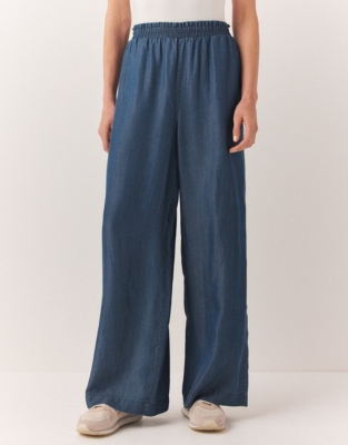 Tencel Chambray Wide Leg Trousers | Trousers & Leggings | The White ...