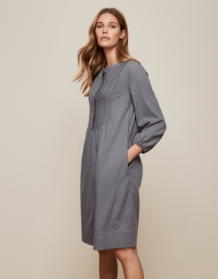 Tencel-Cotton Embroidered Bib-Front Dress | Dresses | The White Company UK