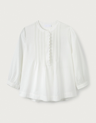 Tencel-Cotton Pintuck-Detail Blouse | Tops & Blouses | The White Company US