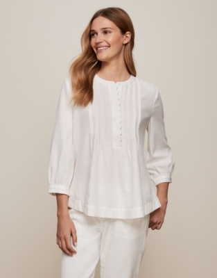 Tencel-Cotton Pintuck-Detail Blouse | Tops & Blouses | The White Company US