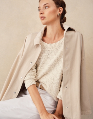 Textured Cotton Scoop Neck Jumper