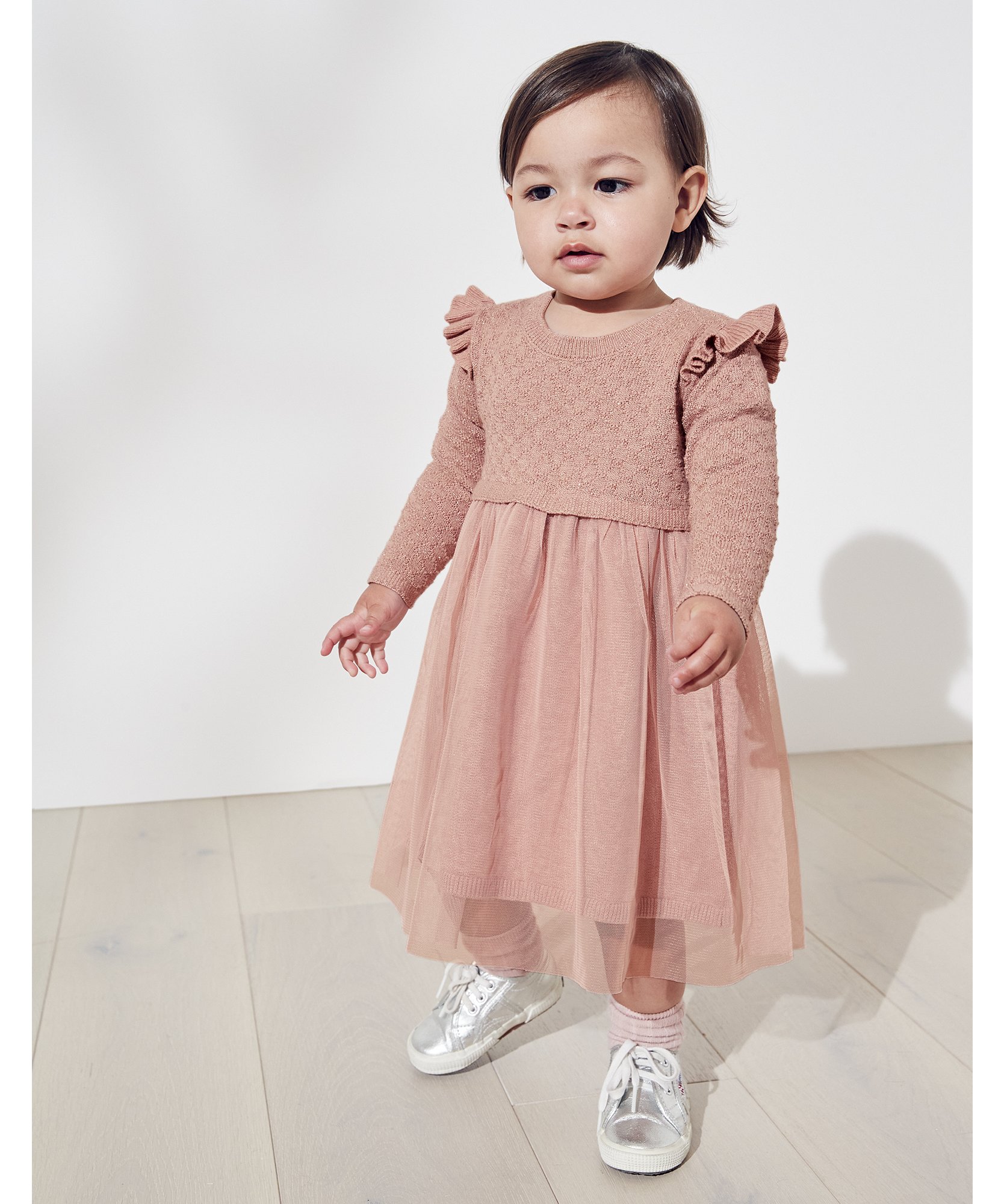 The White Company Clothing Dresses Knitted Dresses 0-18mths 1-1 1/2Y Textured Knit & Tulle Dress 