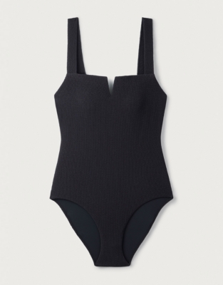 Textured Square Neck Swimsuit - Black