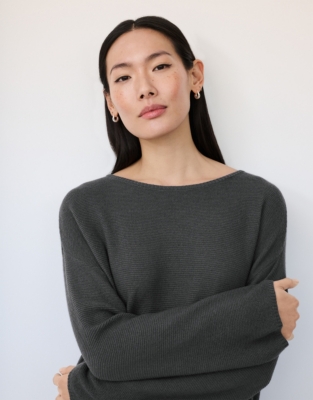 Textured Stitch Jumper with Cashmere - Storm Grey