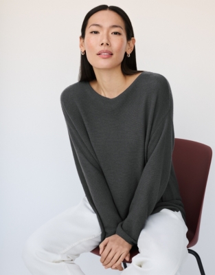 Textured Stitch Jumper with Cashmere - Storm Grey