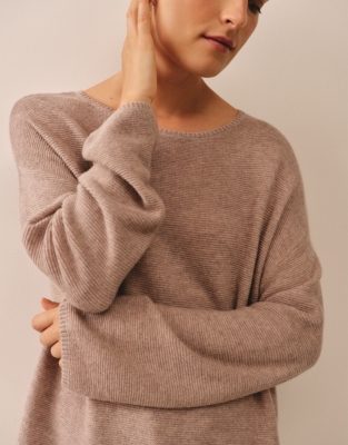 Textured Stitch Jumper with Cashmere - Hot Chocolate