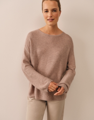Textured Stitch Jumper with Cashmere - Hot Chocolate