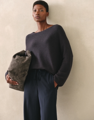 Textured Stitch Jumper with Cashmere - Navy