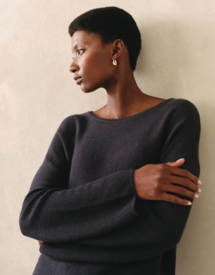Textured Stitch Jumper with Cashmere - Navy