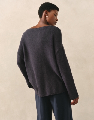 Textured Stitch Jumper with Cashmere - Navy