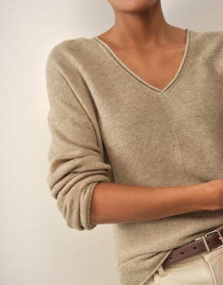 Textured Stitch Jumper with Cashmere - Pebble Marl