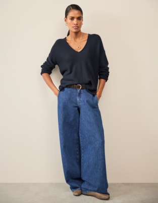 Textured Stitch Jumper with Cashmere - Navy