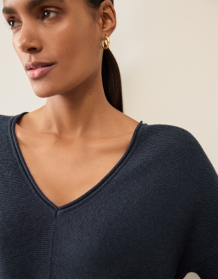 Textured Stitch Jumper with Cashmere - Navy
