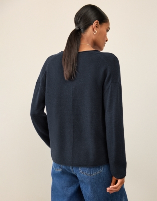 Textured Stitch Jumper with Cashmere - Navy