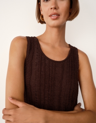 Textured Stitch Knitted Dress - Dark Chocolate