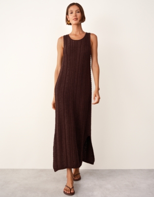 Textured Stitch Knitted Dress - Dark Chocolate