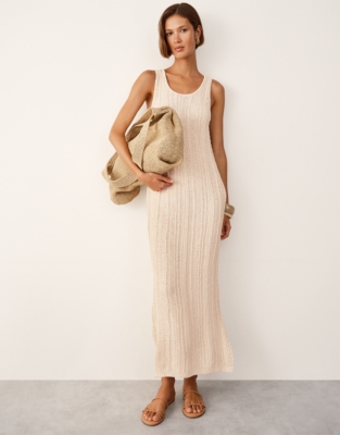 Textured Stitch Knitted Dress - Eggshell Cotton
