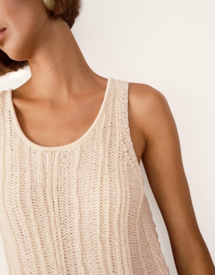 Textured Stitch Knitted Dress - Eggshell Cotton