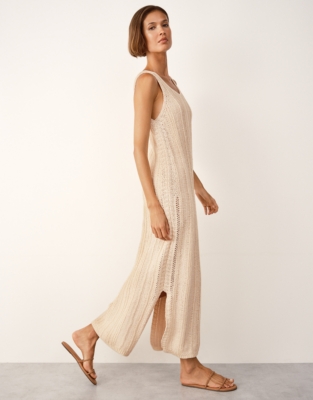 Textured Stitch Knitted Dress - Eggshell Cotton