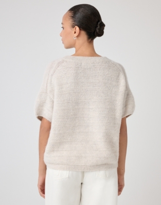 Textured Stitch Knitted Tee with Alpaca