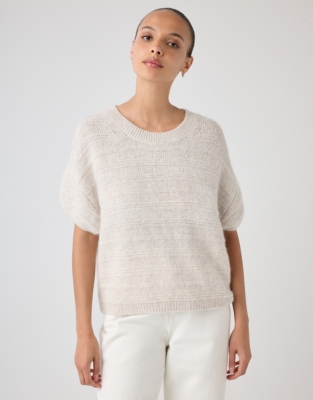 Textured Stitch Knitted Tee with Alpaca