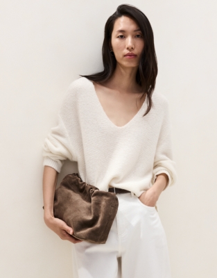 Textured Stitch V Neck Jumper with Alpaca
