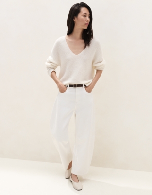 Textured Stitch V Neck Jumper with Alpaca
