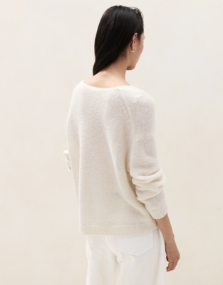 Textured Stitch V Neck Jumper with Alpaca