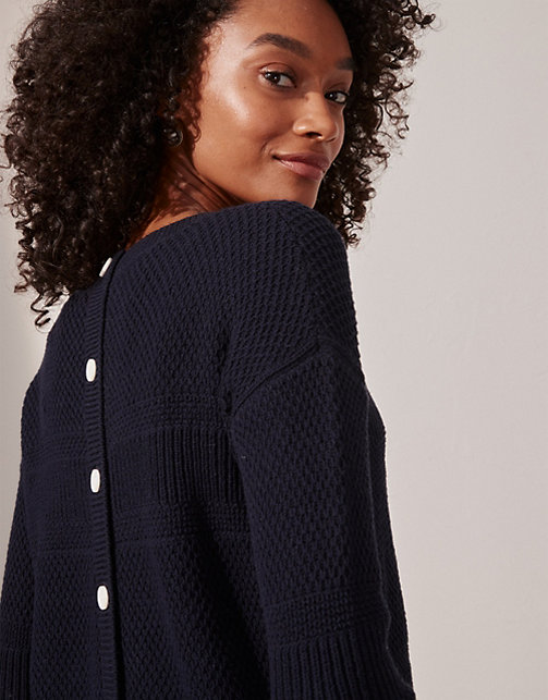 Textured-Stripe Button-Back Jumper | Clothing Sale | The White Company UK