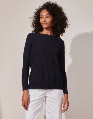 Textured-Stripe Button-Back Jumper | Clothing Sale | The White Company UK