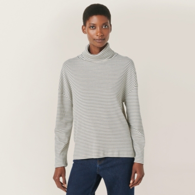 Textured Stripe Jersey Roll Neck Top