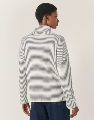 Textured Stripe Jersey Roll Neck Top