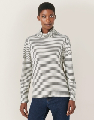 Textured Stripe Jersey Roll Neck Top