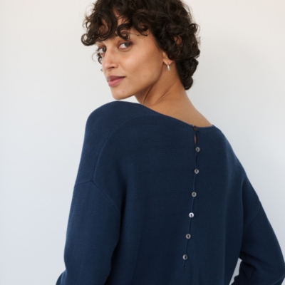 Textured V-Neck Button Back Jumper with Recycled Cotton