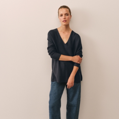 Textured V-Neck Button Back Jumper with Recycled Cotton